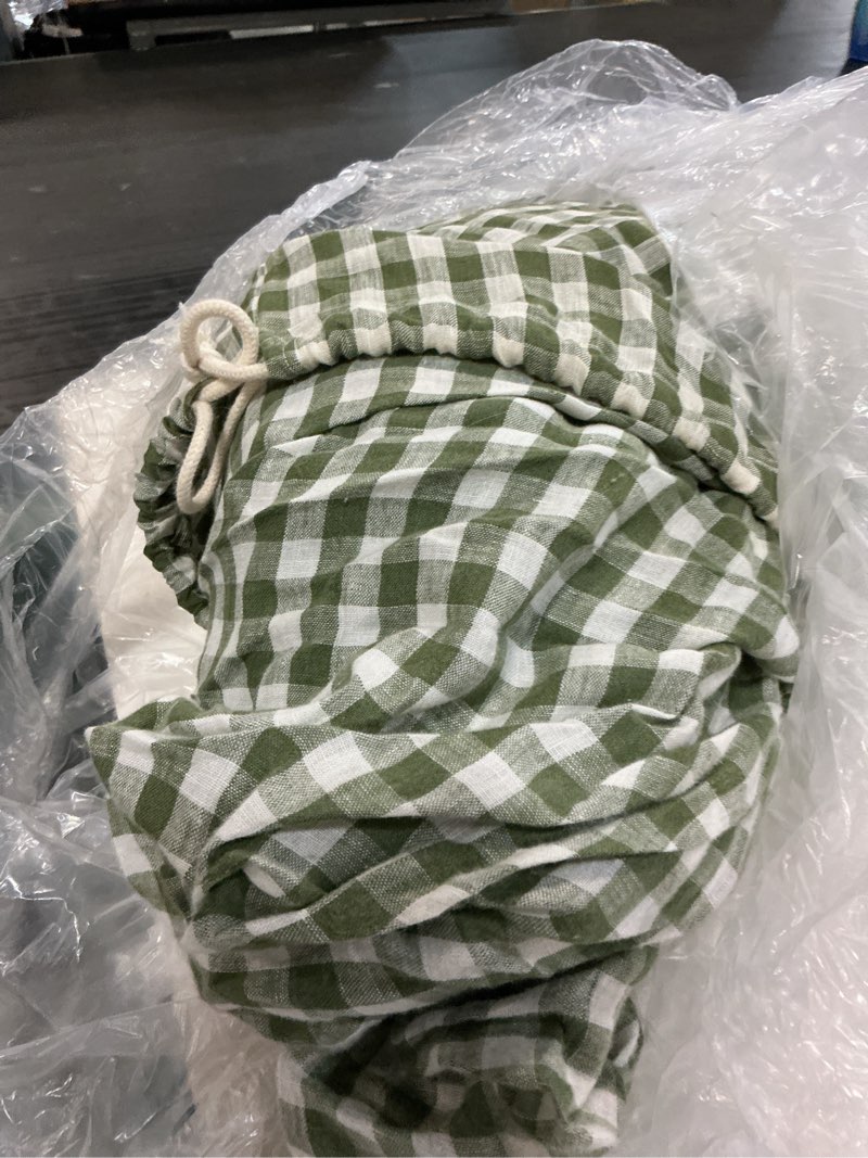 Condition photo showing As Is for european linen sheet set, queen, olive gingham