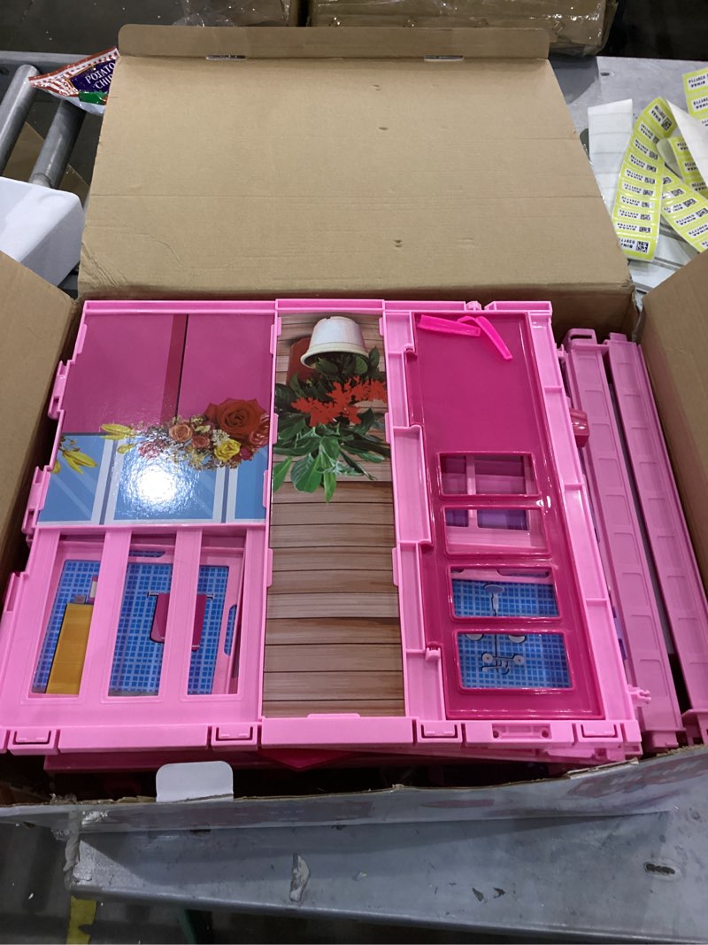 Condition photo showing As Is for Dreamy Doll House, Dollhouse Playhouse with Large Rooms & Big Furnitures, Including Elevator, Foldable Dolls House Toys Gifts for Girls Kids Ages 3+