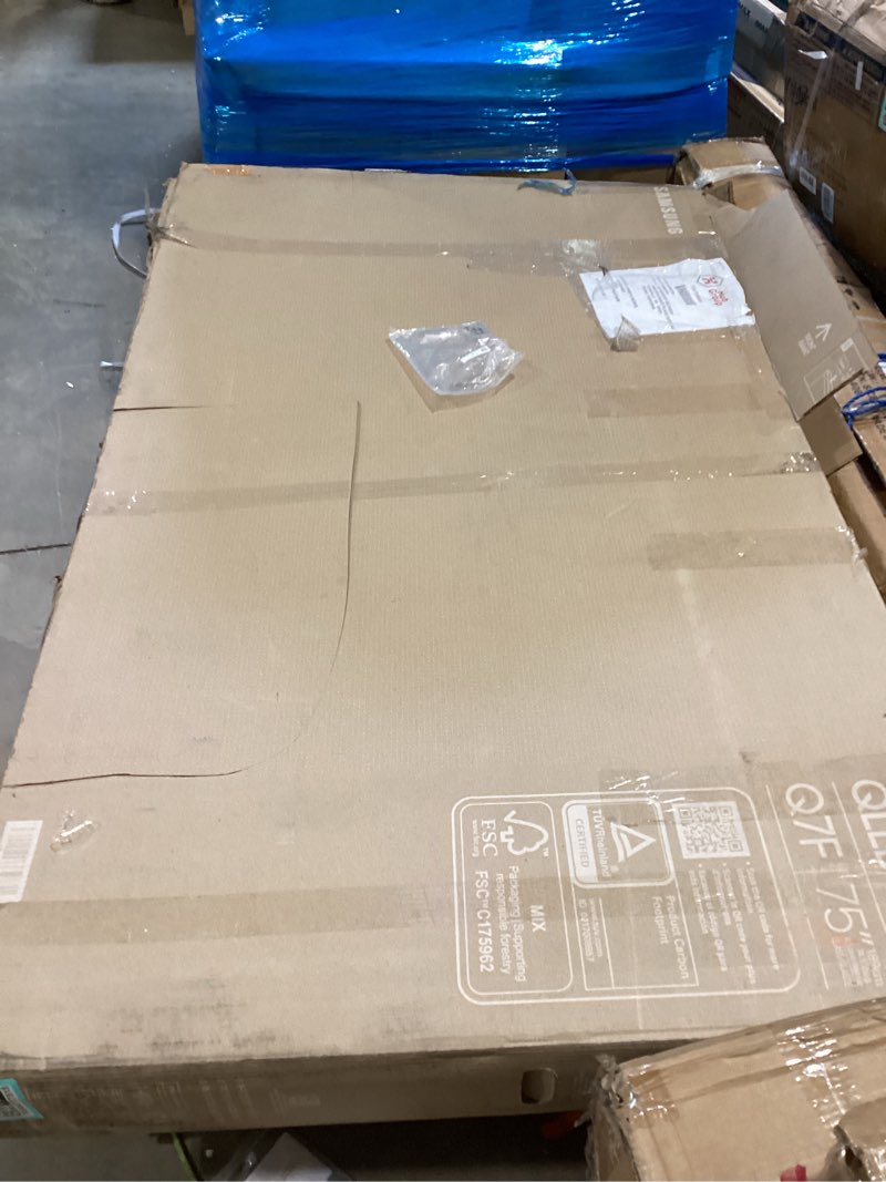 Condition photo showing As Is for broken for pieces and parts onlysamsung 75-inch class qled q7f series samsung vision ai smart tv (2025 model, 75q7f) quantum hdr, object tracking sound lite, q4 ai gen1 processor, 4k upscaling, gaming hub, alexa built-in 75-inch q7f series