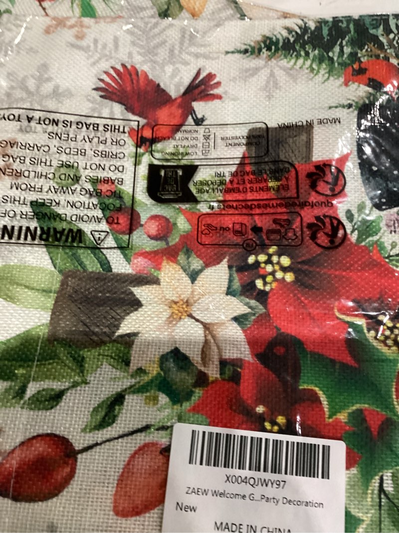 Condition photo showing Good Condition for Welcome Garden Flag Winter Cross Poinsettias Snowman Pine Trees Christmas Yard Flag 12x18 Inch Double Sided Small Mini Yard Outdoor Outside Xmas Holiday Party Decoration