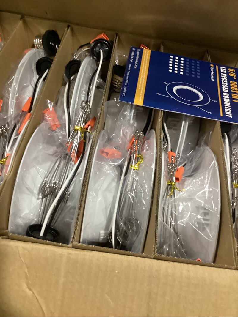 Condition photo showing Good Condition for Amico 24 Pack 5/6 inch 5CCT LED Recessed Lighting, Dimmable, 12.5W=100W, 950LM, 2700K/3000K/4000K/5000K/6000K Selectable, Retrofit Can Lights with Baffle Trim, IC Rated - ETL & FCC, White White 6 Inch