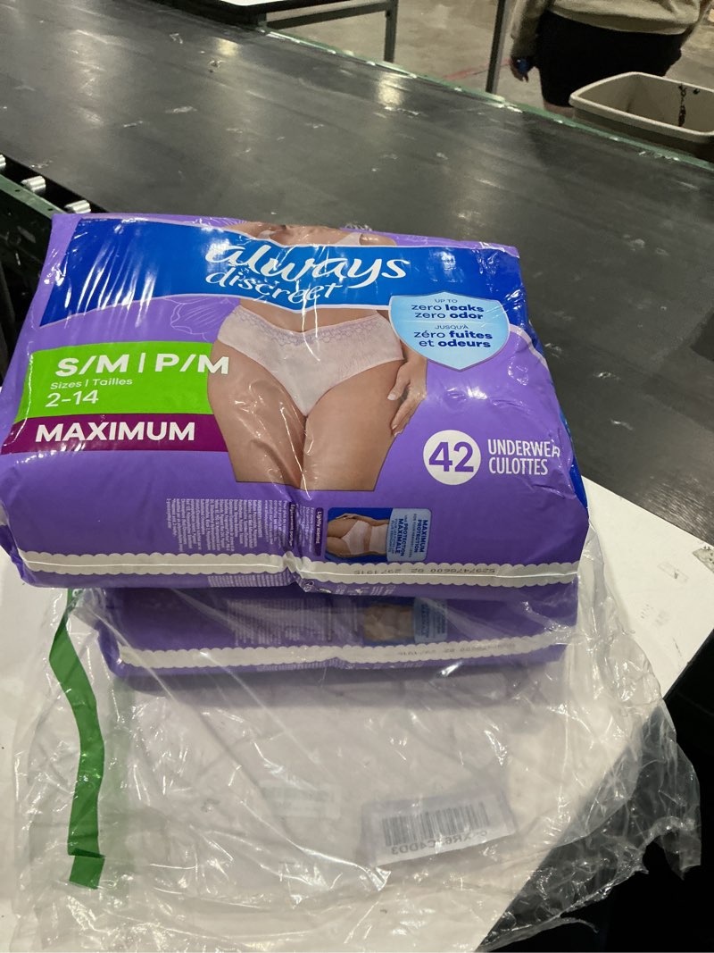 Condition photo showing Good Condition for pack) always discreet adult incontinence underwear for women and postpartum underwear, s/m, up to 100% bladder leak protection, 38 count  image 1 of (2 pack) always discreet adult incontinence underwear for women and postpartum underwear, s/m, up to 100% bladder leak protection, 38 count