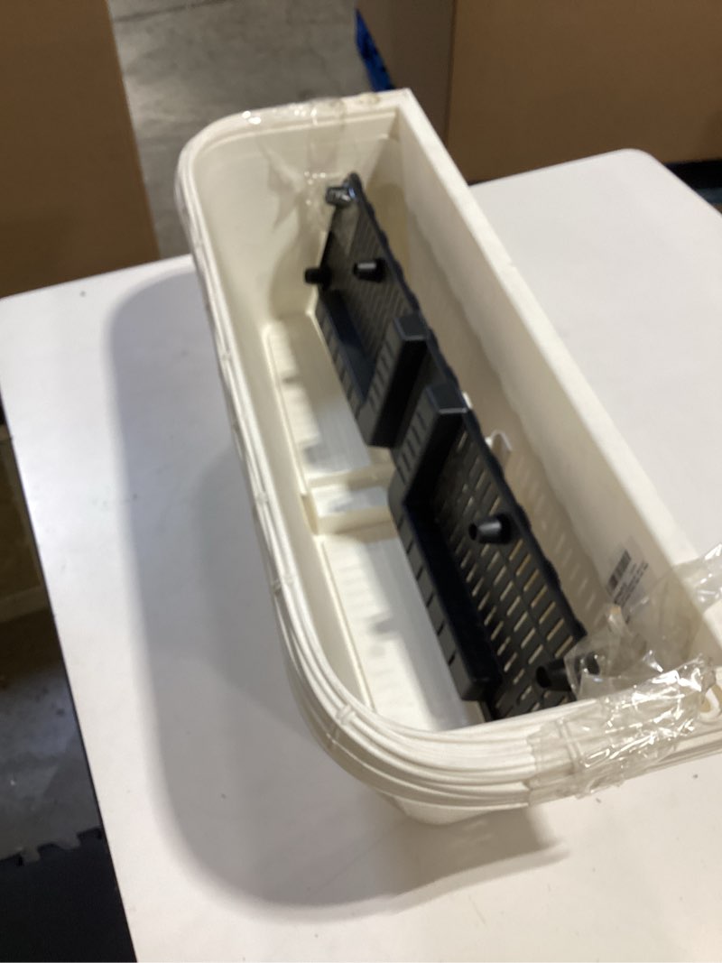 Condition photo showing As Is for ap-30312 24" adjustable railing planter, ratan look, white