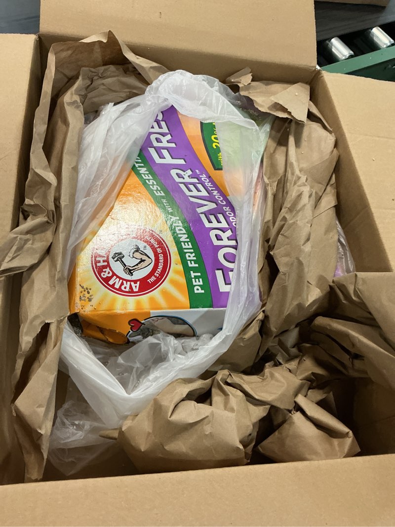 Condition photo showing As Is for Arm & Hammer Forever Fresh Clumping Cat Litter Lavender, MultiCat Cat Litter Odor Control 18lb With 20% More Lavender Freshness, With Essential Oils