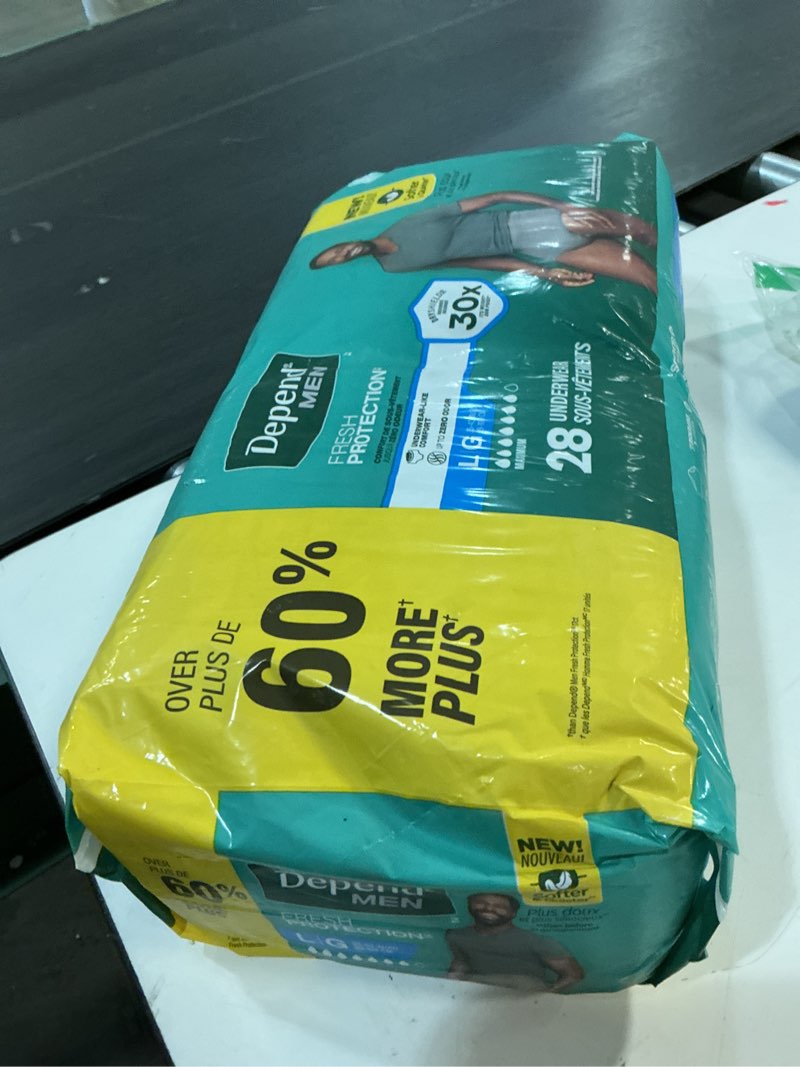 Condition photo showing New/Like New for depend fresh protection adult diapers, incontinence underwear for men, disposable, maximum, large, grey, 28 count, packaging may vary large 28