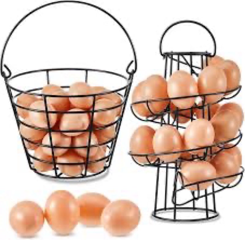 Zubebe 2 Pcs Egg Basket Storage, Spiral Fresh Egg Collecting Holder Countertop Metal Wire Rack Funct