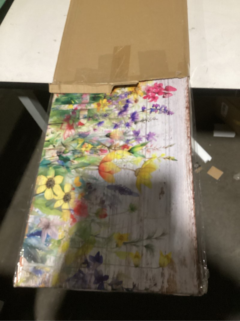 Condition photo showing Good Condition for Rustic Wildflower Wall Art Colorful Farmhouse Floral Scenery Picture Decor Watercolor Flower Landscape Wood Grain Prints Painting Artwork for Living Room Office Bathroom Bedroom Home Decoration 14x48" 14"L x 48"W Rustic Wildflower
