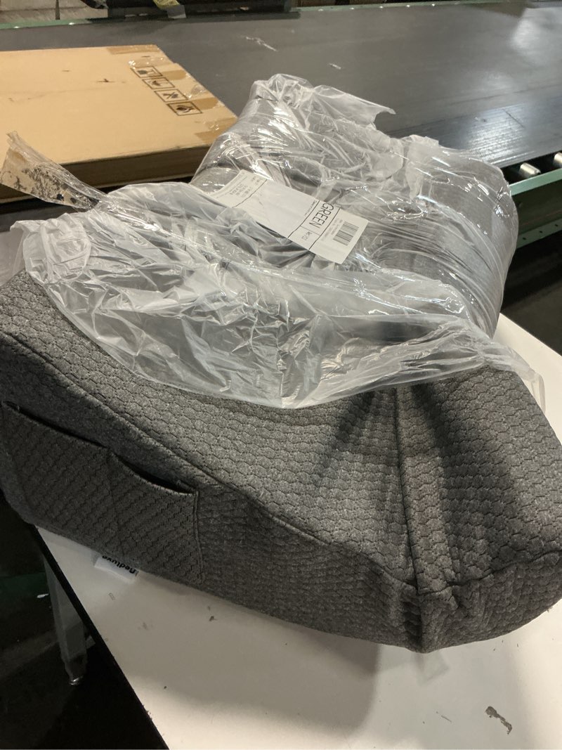 Condition photo showing As Is for Bedluxe Wedge Pillow, 10 inch Bed Wedge Pillow, Elevated Body Pillow for Back Support, Acid Reflux, Leg, Neck Pain, Snoring, Triangle Pillow Wedge - Cooling Memory Foam Top, Dark Grey 24*24*10 Inch Dark Grey