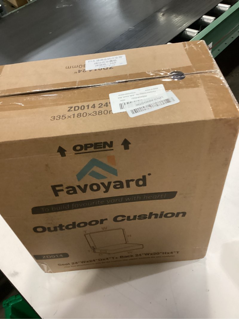 Condition photo showing New/Like New for Favoyard Outdoor Deep Seat Cushion Set, 24 x 24 Inch Rainproof & 3-Year Fade Resistant Patio Furniture Cushions, Removable Seat Bottom & Back Cushion Covers with Ties for Chair, Sofa, Couch, Blue Blue Seat 24x24 In + Back 24x20 In