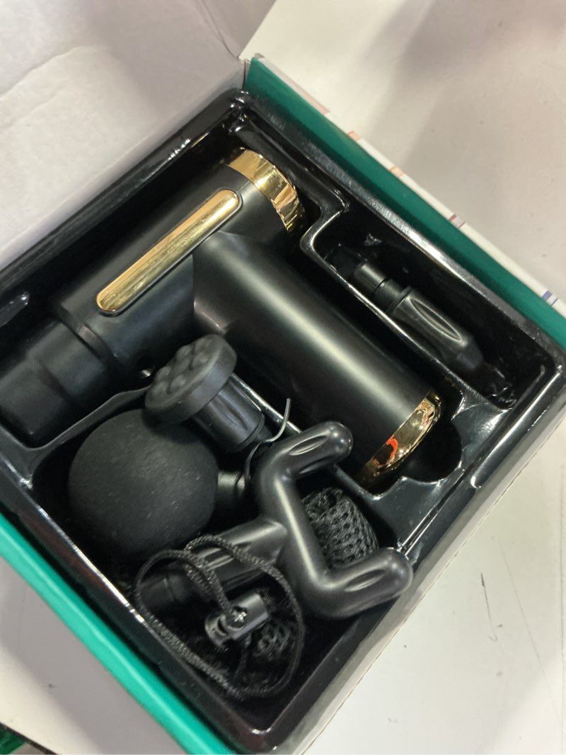 Condition photo showing As Is for cotsoco massage gun deep tissue for pain relief with 4 massage heads & 6 speeds, electric mini handheld body massager for any pain relief, best gifts for dad and mom gold