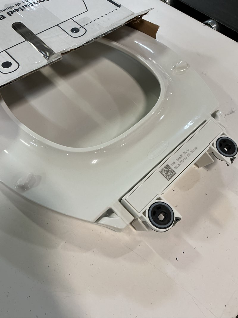 Condition photo showing Good Condition for kohler 4636-rl-0 cachet readylatch elongated slow close toilet seat, soft close toilet seat quiet lid, contoured grip-tight bumpers installation hardware, apartment essentials, white white elongated ready latch