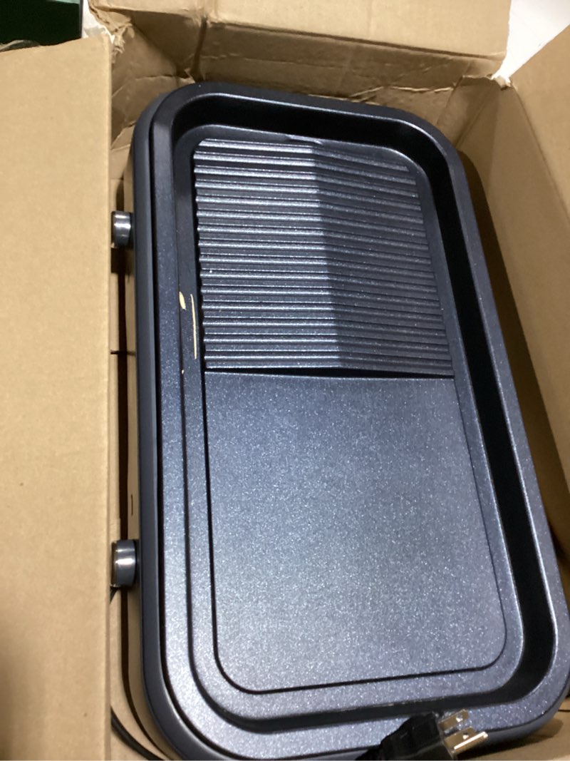 Condition photo showing Good Condition for Chefman Smokeless Indoor Electric Grill, Extra Large Grilling Surface, Nonstick Table Top Grill for Indoor Grilling and BBQ with Adjustable Temperature Control, Drip Tray, Dishwasher-Safe Parts