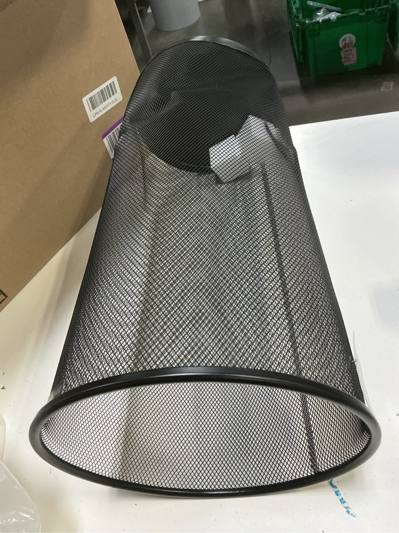 Condition photo showing As Is for mind reader umbrella stand, multi-purpose mesh storage stand, organizer for office and entryway, metal mesh, black black single stand
