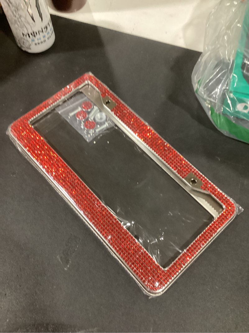 Condition photo showing New/Like New for TZARROT Red Bling License Plate Frame for Women, 2 Pack Diamond Rhinestone License Plate Frame Red Bling Car Accessories for Women Girls, Bedazzled Sparkly 2pcs Red