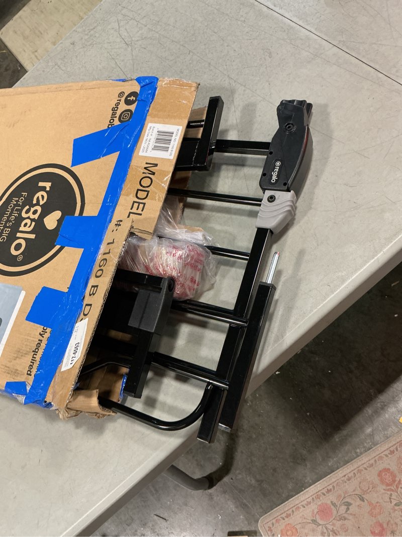 Condition photo showing Good Condition for regalo safety 29-38.5" baby gate for doorways & bottom of stairs, pressure mounted baby gate with door for babies, toddlers & pets, tested & safe for 30 years, american designed, american owned, black black 29-38.5"w x 30"h