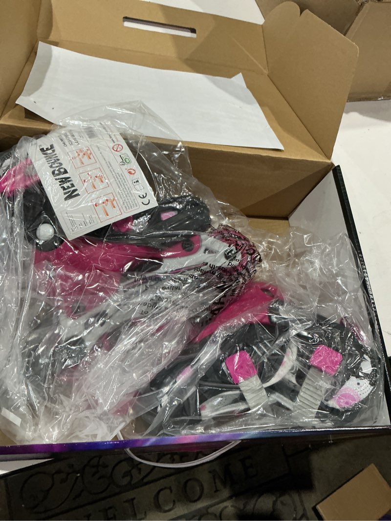 Condition photo showing Good Condition for new bounce roller skates for little kids - shoe size eu 28-31, us kids junior size 8-11, 2-in-1 roller skates for girls, converts from tri-wheel to inline skates - rollerskates for beginner pink