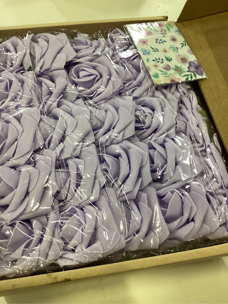 Condition photo showing Good Condition for n&t nieting artificial flowers, 50pcs lavender fake rose flowers with stem for diy wedding bouquets centerpieces arrangements party baby shower home decorations lavender 50pcs