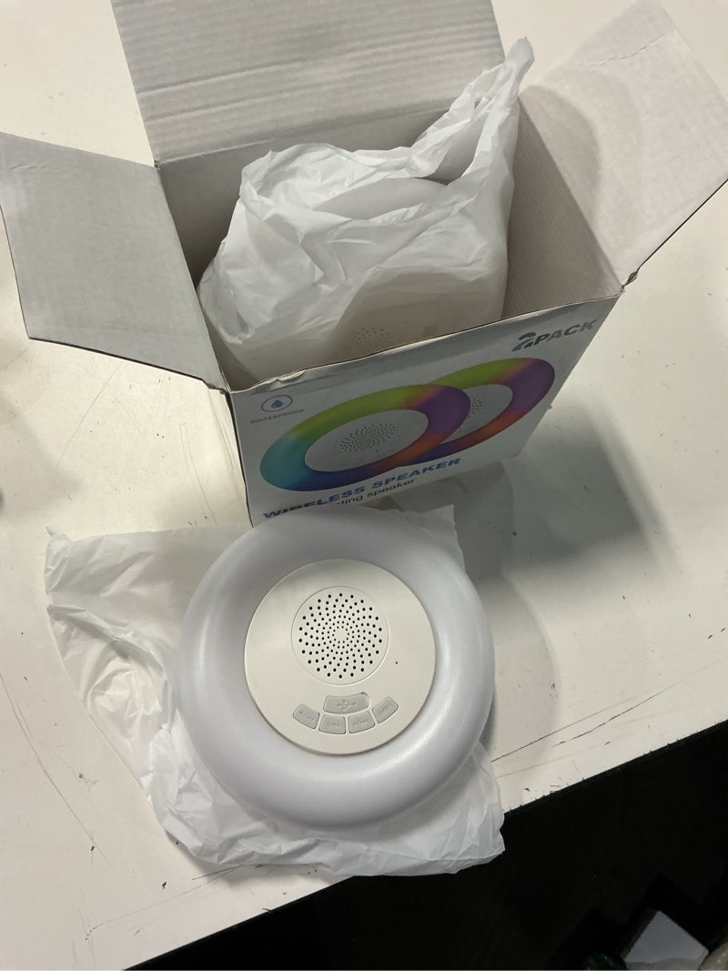 Condition photo showing Good Condition for 2 pack floating pool lights with bluetooth pool speaker, 2-in-1 rgb pool lights, ip68 waterproof, 360° hi-fi sound for pool, hot tub and outdoor parties