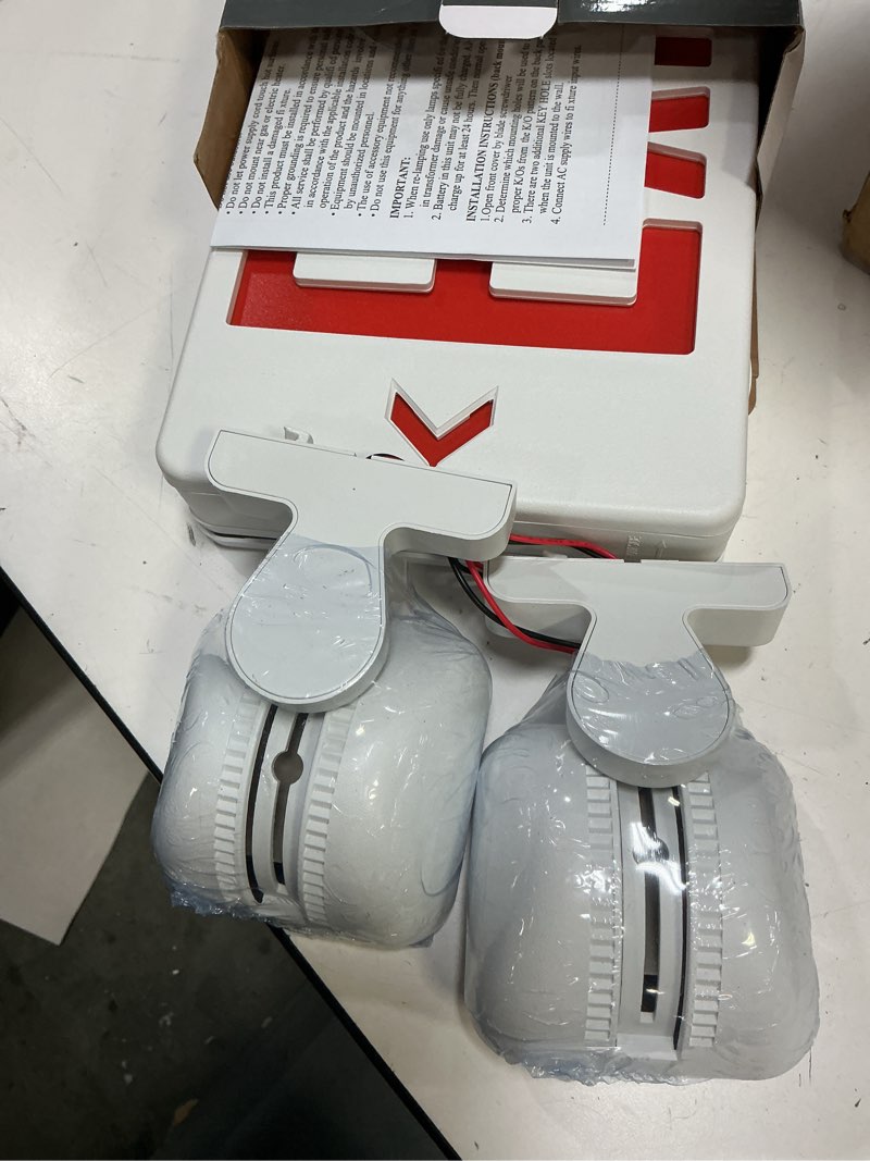 Condition photo showing New/Like New for tanlux red corded exit sign with emergency lights, 1.0 meter plug in exit sign with battery backup lights for business, commerical emergency lighting combo, ul listed, ac 120/277v, double face exit sign with emergency lights white red