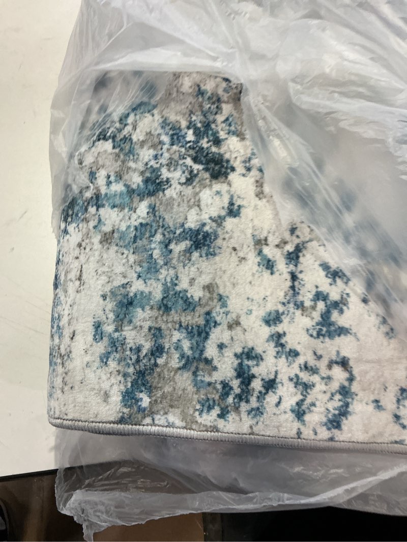 Condition photo showing As Is for Washable Area Rug for Living Room: 8x10 Modern Abstract Neutral Soft Rug for Bedroom Dining Room No Slip Low Pile Carpet for Nursery Home Office - Grey/Blue 8' x 10' (Rectangular) Grey/Blue