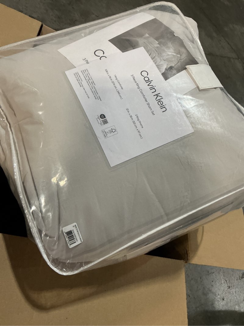 Condition photo showing New/Like New for calvin klein - king comforter set, cotton jacquard bedding with matching shams, soft crinkle design, oeko-tex certified (washed texture solid grey, king) washed texture solid grey king