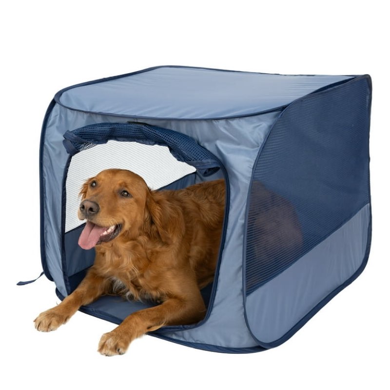 vibrant life soft-sided pop open dog kennel, blue, large