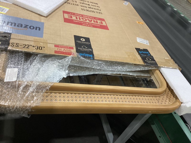 WOOD CRACKED Micasso Rustic Wicker Wall Mirror: 30x22 in Purely Handmade Wooden Frame Rattan Mirror - Rectangular