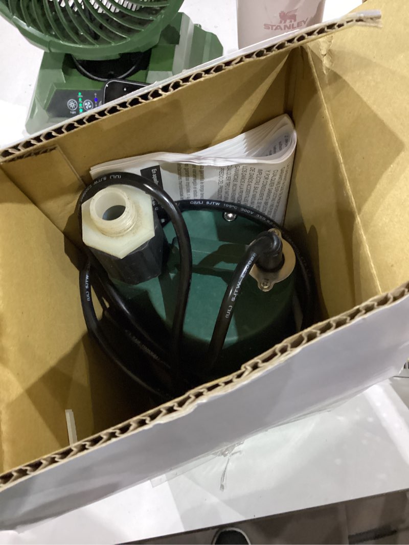 Condition photo showing As Is for zoeller 1/3 hp 2100 gph thermoplastic electronic switch bottom ac submersible utility pump