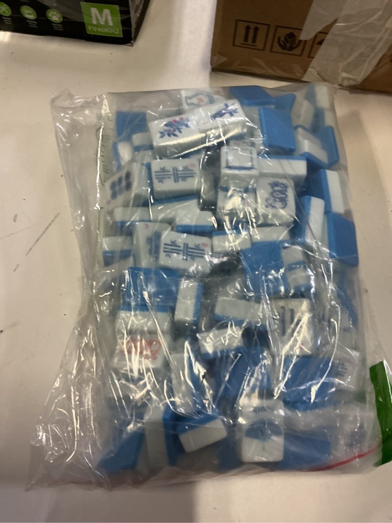Condition photo showing As Is for arrowbash christmas 160 pcs chinoiserie mahjong tile set, 1.2 x 0.8 inches melamine blue back american mahjong only, travel ma jiang tiles for adult classic board for family night