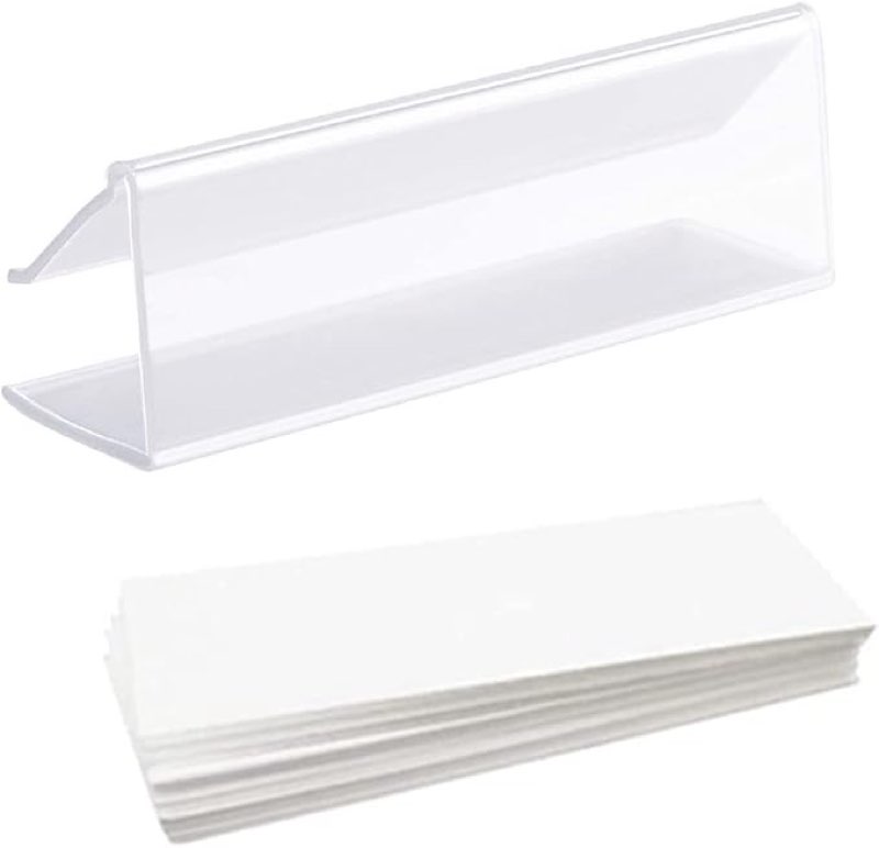 Feifeiya 50 Pcs Wire Shelf Label Holder 27"x1.25" Clear PVC Shelf Tags Holder Reusable Plastic Wire 