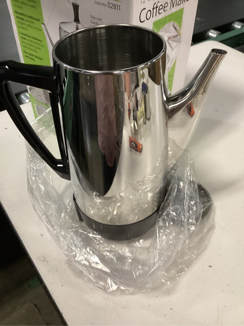 Condition photo showing As Is for presto 02811 stainless steel electric coffee percolator - 12-cups, easy-pour spout, stay-cool handle, make 2-12 cups silver 12-cups