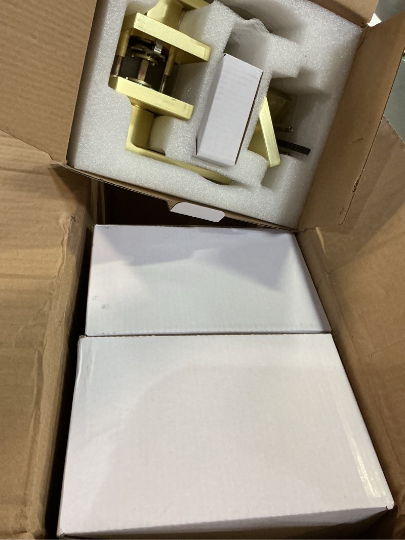 Condition photo showing Good Condition for gold exterior door lock set, front door lock set with deadbolt, heavy duty zinc-alloyed exterior door handle square contemporary brushed gold front door lock sets (3 pack) gold handleset 3