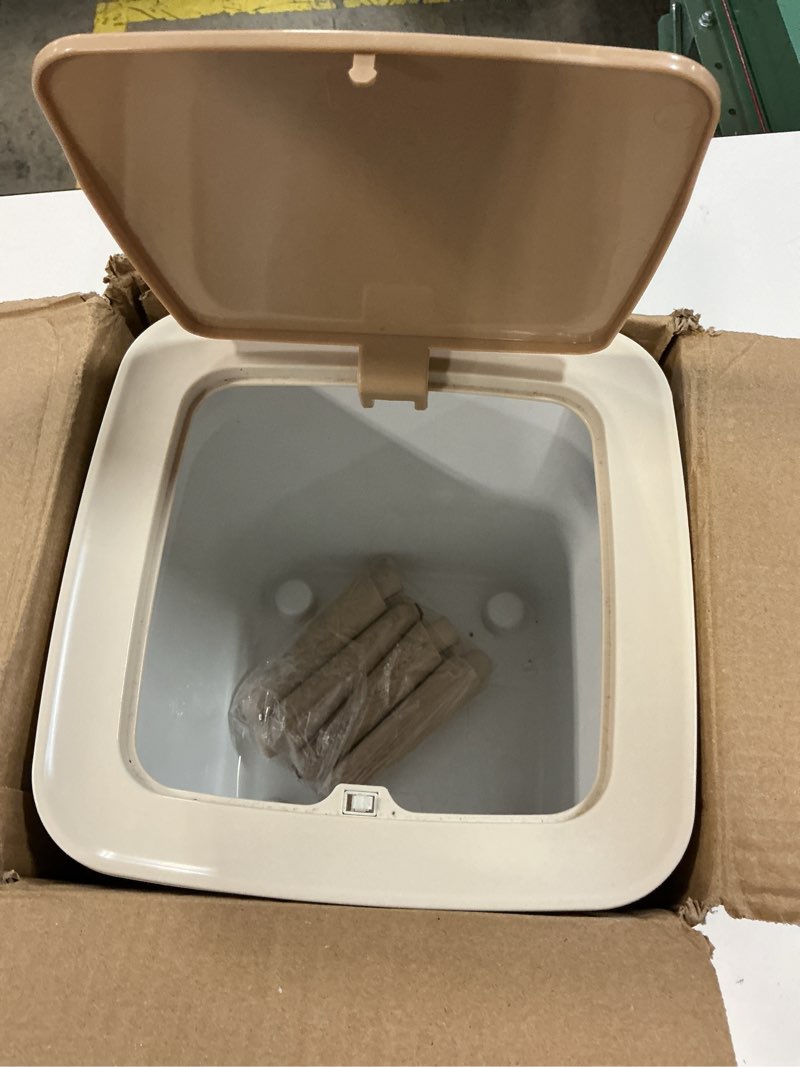 Condition photo showing Good Condition for Bathroom Trash Can with Lid,2.6 Gallon Modern Office, Near Desk Bedroom Garbage Can Waste Basket with Push Top,Nordic Small Trash Bin for Living Room, Toilet, Nursery,Dog Proof, White 2.6Gallon