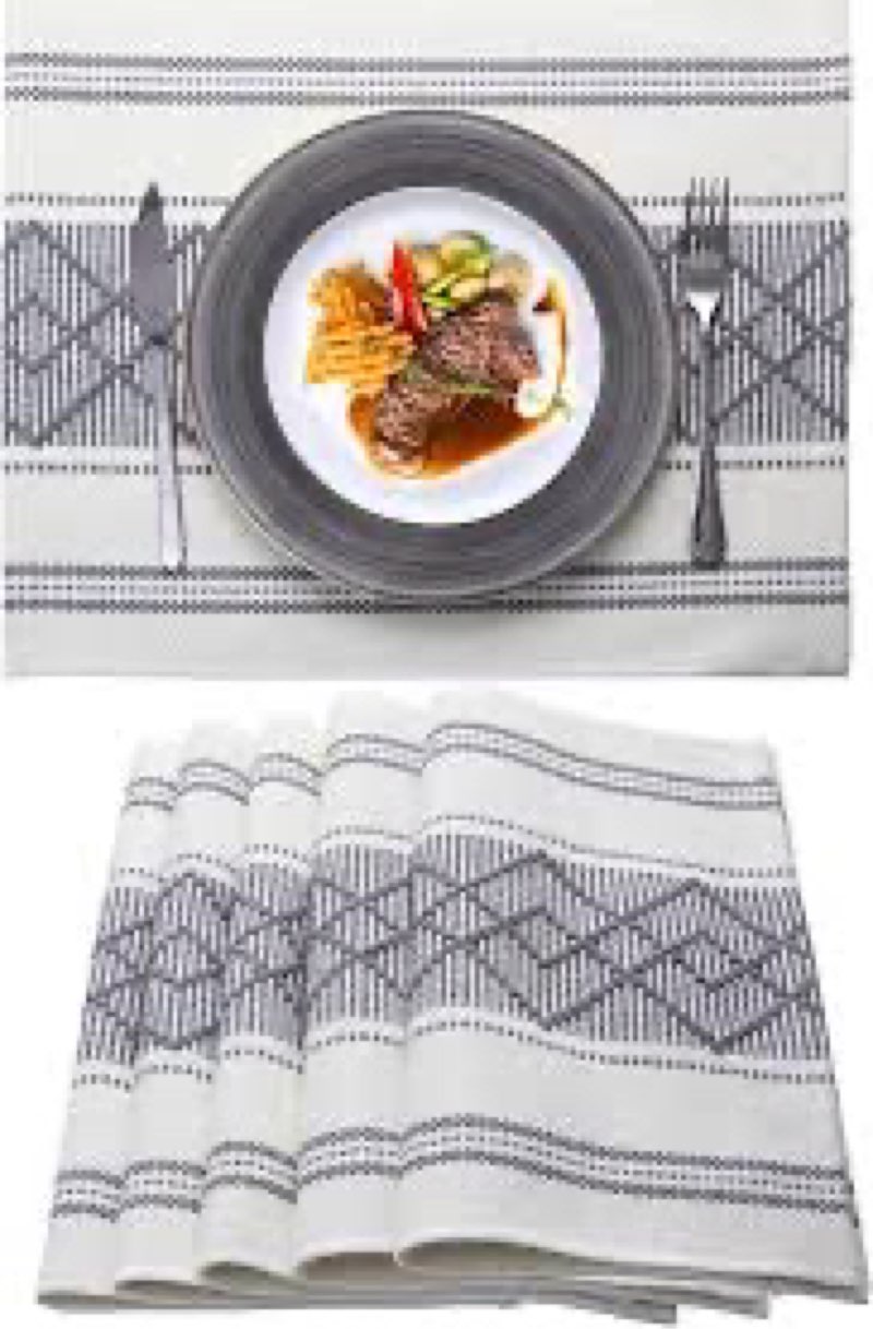 Leetaltree Black with White Stripes Placemats Set of 8 - Heat Resistant Non-Slip Place mats for Dining Table, Washable Durable PVC Vinyl Woven Table Mats?Black Stripes, 8? Black Stripes Set of 8