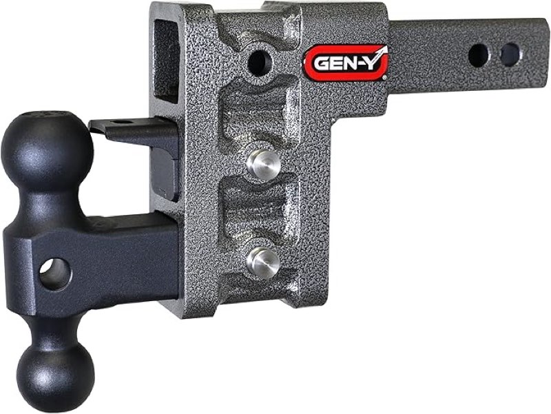 GEN-Y Hitch Adjustable Trailer Hitch for 2" Receiver, 5" Drop, 10000 LBS Towing, 1500 LBS Tongue Weight, Includes Dual Ball Mount Attachment (2 5/16" & 2"), Pintle Lock, 2 Stainless Steel Pins