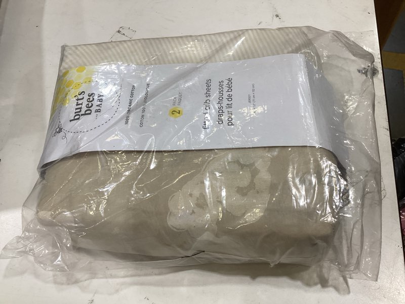 Condition photo showing New/Like New for burt's bees baby essential organic cotton fitted crib sheet, breathable for boy girl standard crib & toddler mattresses good night sky stone 2-pk 2-pack