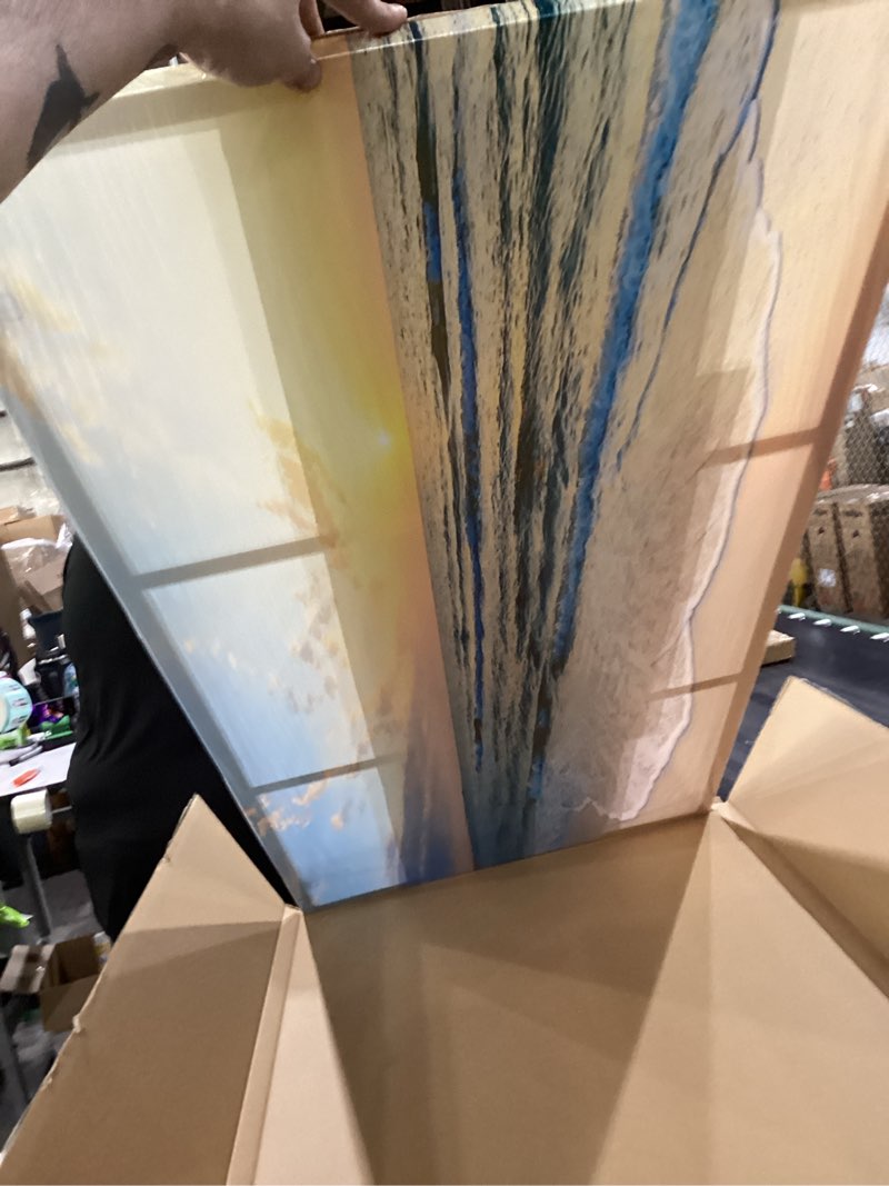 Condition photo showing New/Like New for sunset ocean beach canvas wall art living room ocean picture coastal print poster blue seascape theme wall decor modern coastal seascape painting seaside artwork for home bedroom framed blue 48"l x 24"w