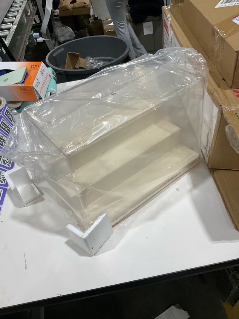 Condition photo showing Good Condition for heallily display case for miniature figurines three layer storage holder for dolls figures organized showcase for collectibles and toys 30.50x19.50x18.00cm