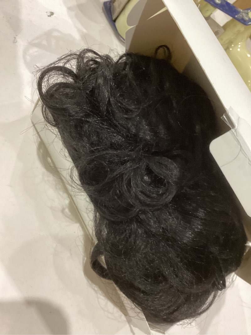 Condition photo showing As Is for Curly Drawstring Ponytail Extension for Black Women, Premium 20 Inch Synthetic Yaki Hairpiece with Spiral Curls Natural Looking Voluminous Ponytail(1B Black) 1B Natural Black