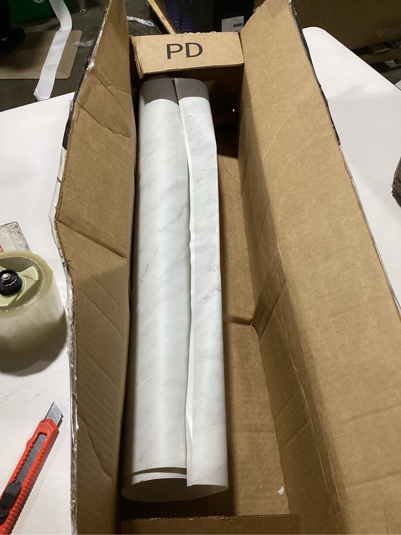 Condition photo showing As Is for Very Berry Sticker Marble Contact Paper (White Matte, 24" x 78", 1 Pack) Peel and Stick Countertop Wrap, Waterproof Vinyl, Renter Friendly for Kitchen Counters, Bathroom Vanities & Cabinets White Matte 24" x 78"