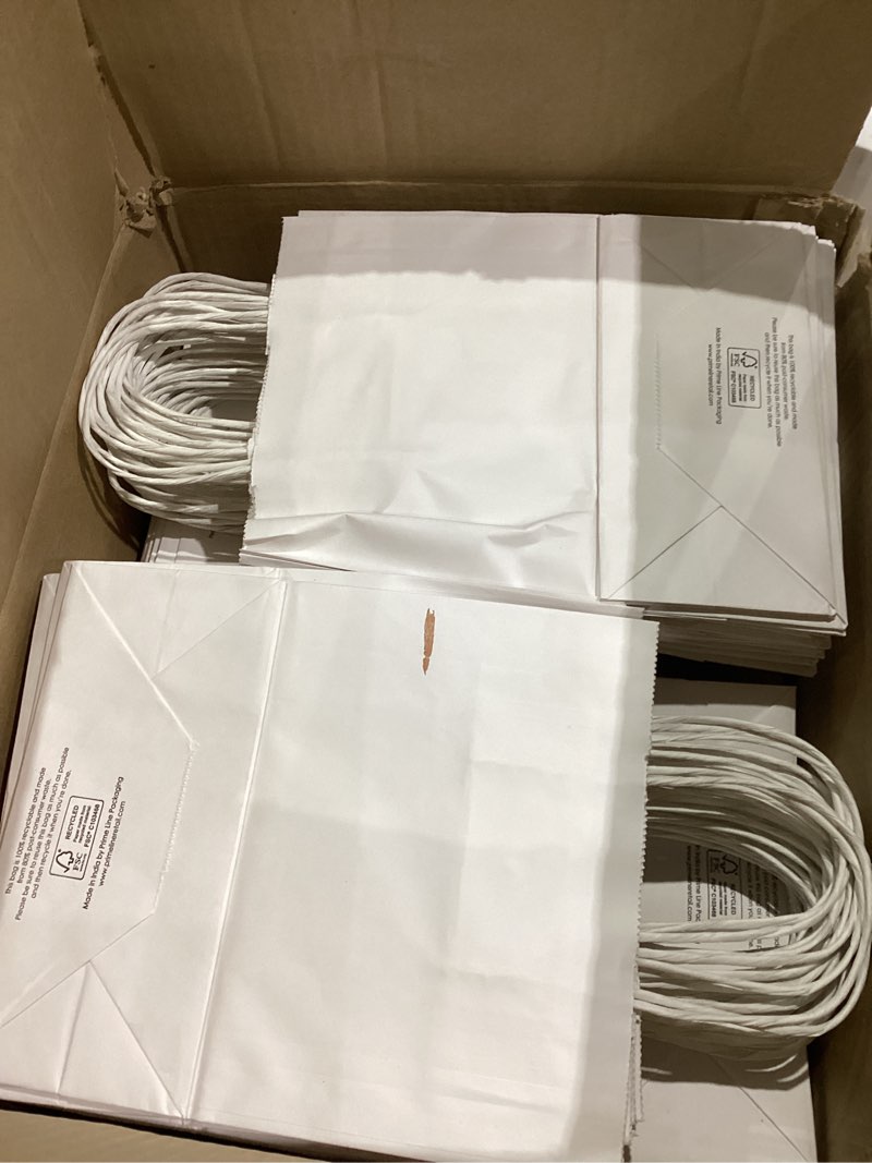 Prime Line Packaging White Gift Bags, Paper Shopping Bags with Handles for Small Business, Boutique,