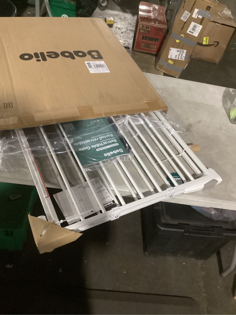 Condition photo showing Good Condition for babelio baby gate for stairs, kitchen & doorways, 26-43" w 28" h no bottom bar| easy installation| one-handed operation| auto-close| hardware mount (drill needed) safety dog/pet gate indoor (white)