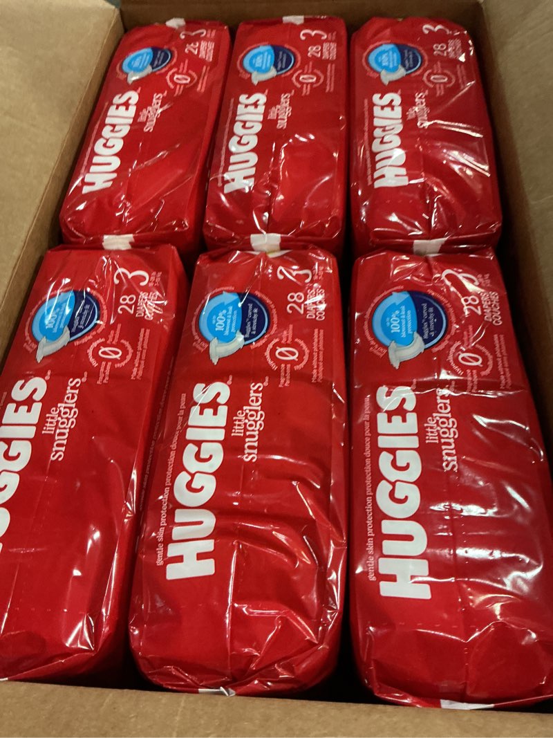 Condition photo showing New/Like New for Huggies Size 3 Diapers, Little Snugglers Baby Diapers, Size 3 (16-28 lbs), 168 Count (6 Packs of 28), Packaging May Vary Size 3 168