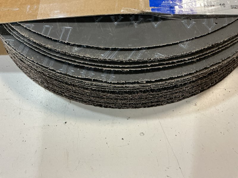 Condition photo showing As Is for mercer industries 427016 silicon carbide floor sanding disc, cloth back, 17\" x 2\" hole, grit 16x, 20-pack 17\" x 2\" hole grit 16x