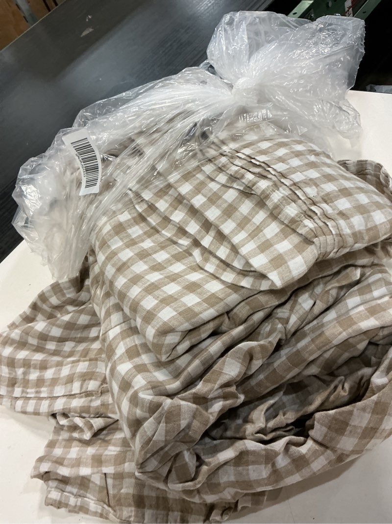 Condition photo showing As Is for european linen gingham sheet set, king, cafe