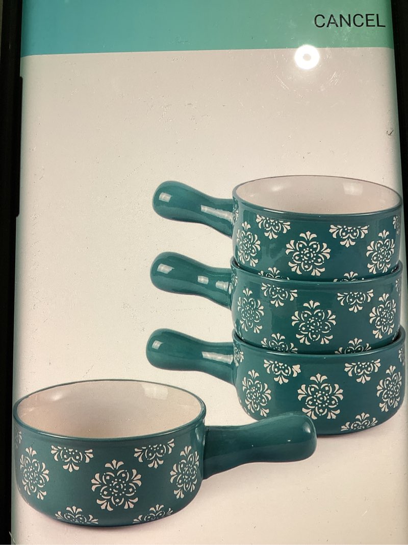 Home pop ceramic soup bowls with handle rose green set of 2 *this item is Incomplete*