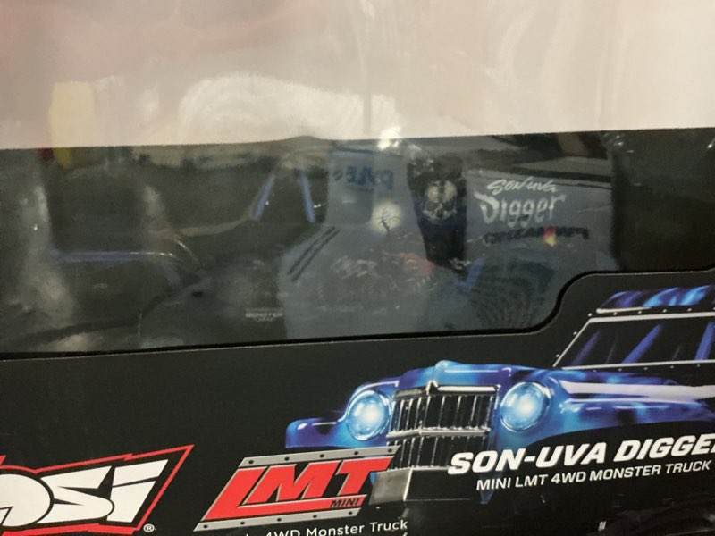 Condition photo showing As Is for losi 1/18 mini lmt son uva digger 2s 4x4 rtr brushed monster truck battery & charger included blue los01026t2