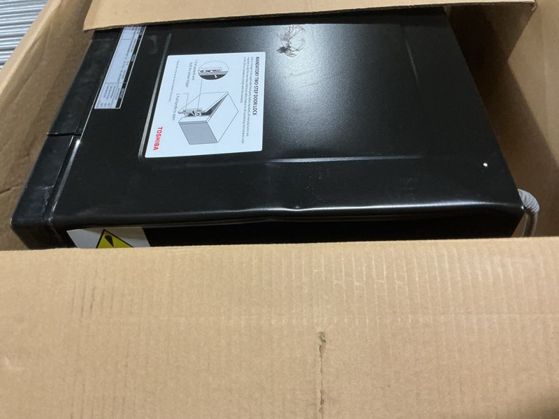 Condition photo showing As Is for TOSHIBA ML-EM45P(BS) Countertop Microwave Oven with Smart Sensor and 13.6" Removable Position Memory Turntable, Sound On/Off Function, 1200W, 1.6 Cu.ft, Black Stainless Steel Sensor-1.6 Cu.Ft.