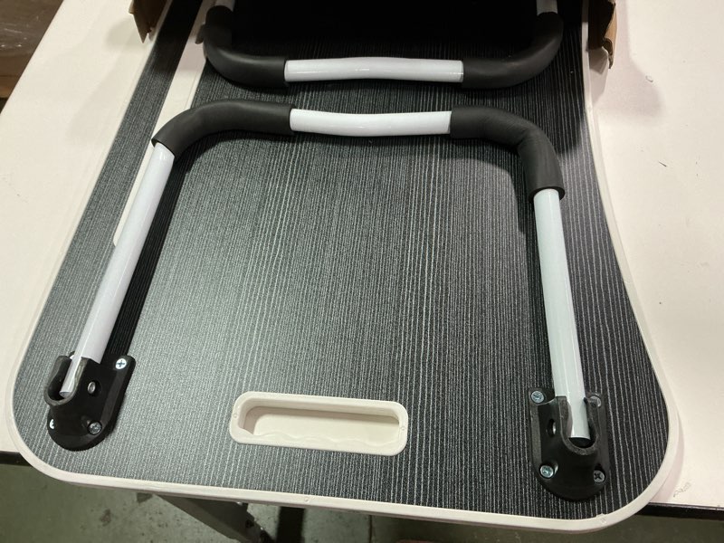 Condition photo showing As Is for foldable laptop table, portable lap desk bed table tray, laptop stand with cup holder & tablet slot & lifting handle for working writing drawing & eating (black)