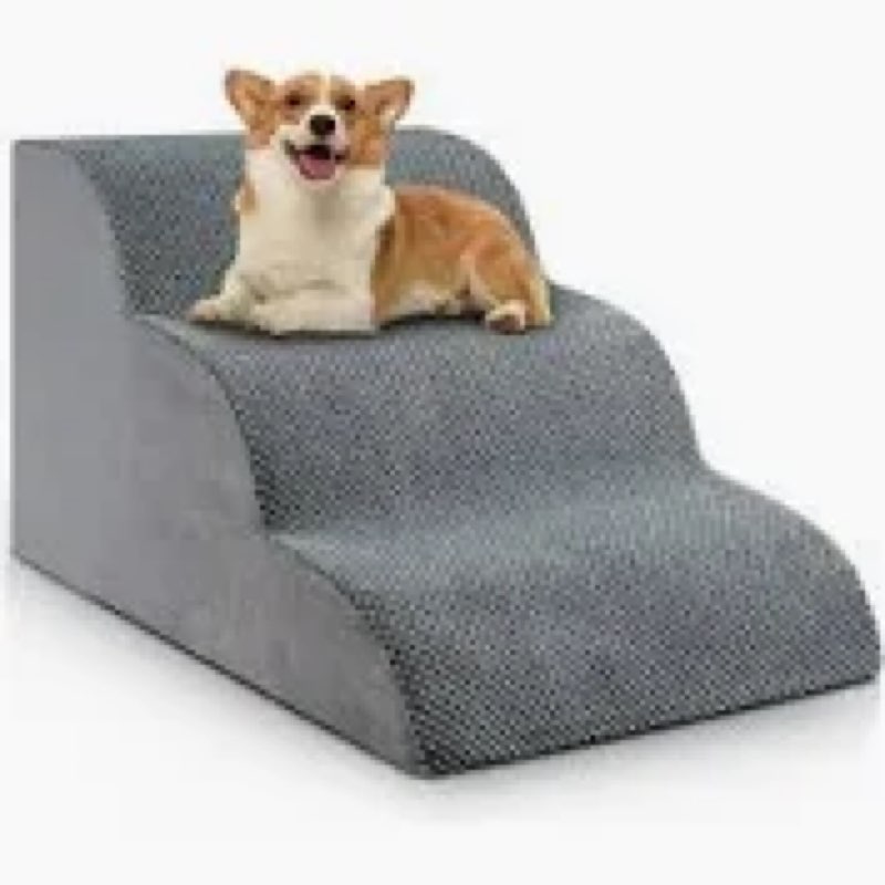 Dog Stairs for Small Dogs & Cats, 3-Step Non-Slip Pet Steps for Couch Sofa and Chair, Grey, 13.6" H